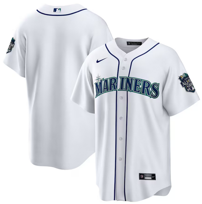 Men's Seattle Mariners Active Player Custom White 2023 All-Star Game Patch Cool Base Stitched Baseball Jersey Men's Seattle Mariners Active Player Custom White 2023 All-Star Game Patch Cool Base Stitched Baseball Jersey